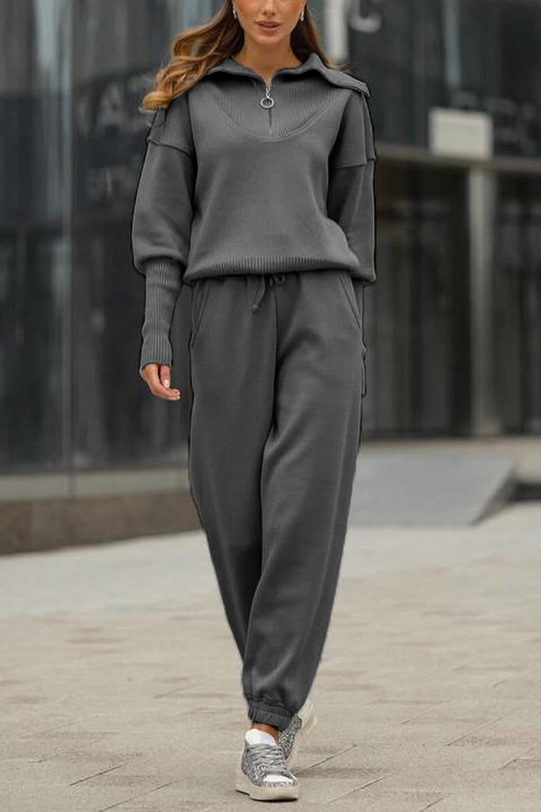 NEW🔥 2026 Women's Cotton Two-Piece Oversized Half-Zip Lapel Sweatshirt  Sweatpants Casual Suit