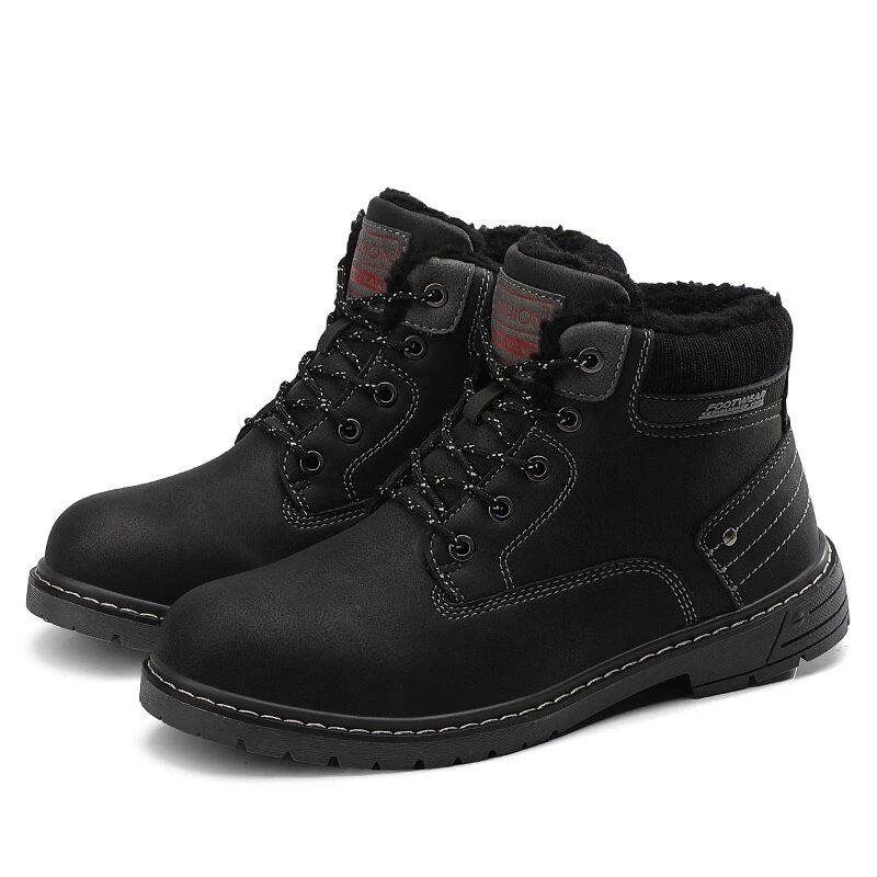 Men Outdoor Slip Resistant Warm Plush Lining Waterproof Snow Ankle Boots-burnzay