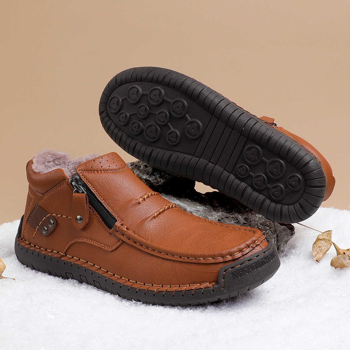 ⏰Limited Time Sale 70% OFF-Men’s Handmade Premium Leather Slip-On Driving Boots – Wide Toe, Arch Support, Waterproof, Pressure Relief, Non-Slip Sole&Warmth for Casual, Travel & Outdoor