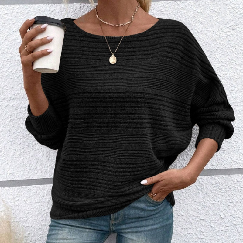 🎁New arrival 52% OFF💥Solid Round-Neck Striped Top with Long Sleeves