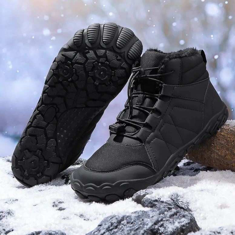 Men's Elastic-Lace Winter Barefoot Shoes – Extra Wide Toe Box, Warm Fleece Lining, Orthopedic Support, Waterproof & Lightweight, Anti-Slip Sole