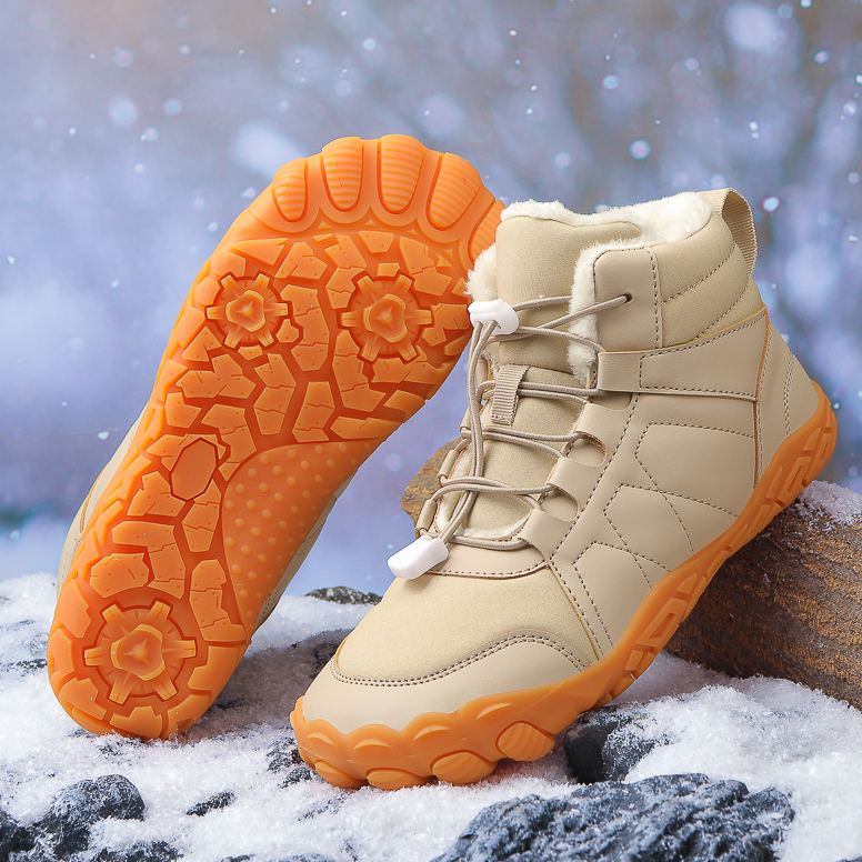 Men's Elastic-Lace Winter Barefoot Shoes – Extra Wide Toe Box, Warm Fleece Lining, Orthopedic Support, Waterproof & Lightweight, Anti-Slip Sole