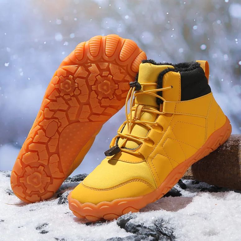 Men's Elastic-Lace Winter Barefoot Shoes – Extra Wide Toe Box, Warm Fleece Lining, Orthopedic Support, Waterproof & Lightweight, Anti-Slip Sole