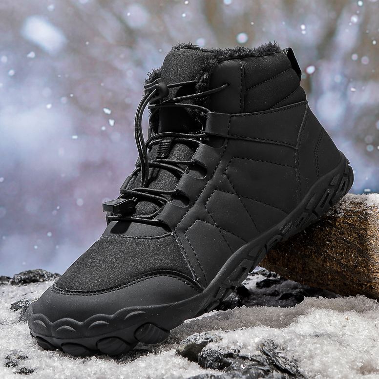 Men's Elastic-Lace Winter Barefoot Shoes – Extra Wide Toe Box, Warm Fleece Lining, Orthopedic Support, Waterproof & Lightweight, Anti-Slip Sole