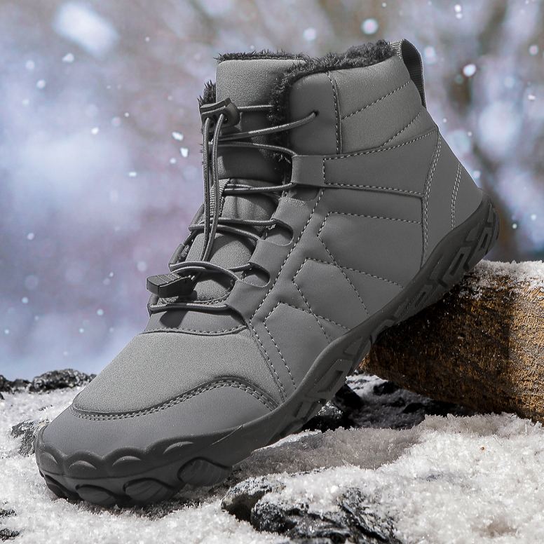 Men's Elastic-Lace Winter Barefoot Shoes – Extra Wide Toe Box, Warm Fleece Lining, Orthopedic Support, Waterproof & Lightweight, Anti-Slip Sole