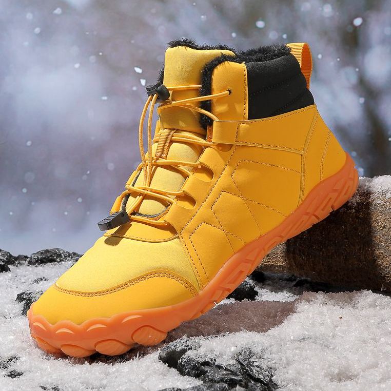 Men's Elastic-Lace Winter Barefoot Shoes – Extra Wide Toe Box, Warm Fleece Lining, Orthopedic Support, Waterproof & Lightweight, Anti-Slip Sole