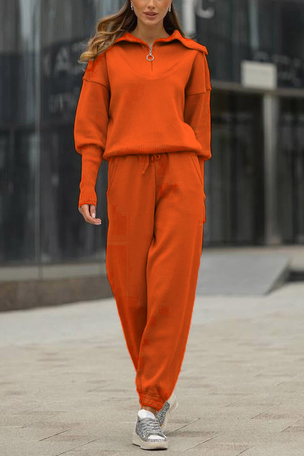 NEW🔥 2026 Women's Cotton Two-Piece Oversized Half-Zip Lapel Sweatshirt  Sweatpants Casual Suit