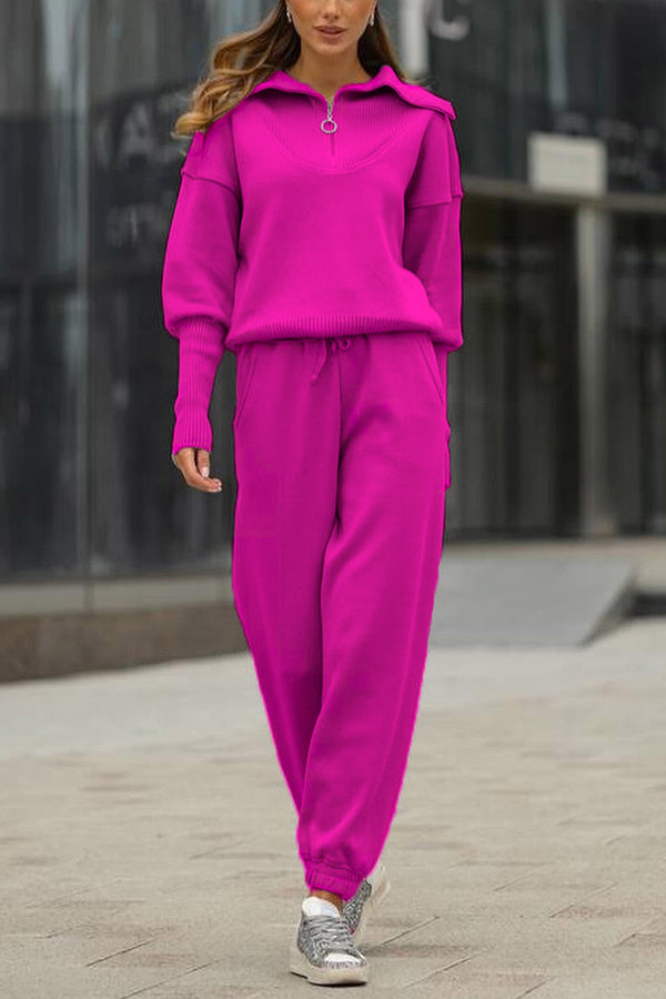 NEW🔥 2026 Women's Cotton Two-Piece Oversized Half-Zip Lapel Sweatshirt  Sweatpants Casual Suit