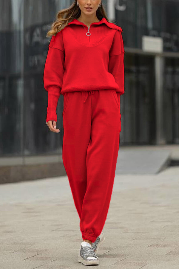 NEW🔥 2026 Women's Cotton Two-Piece Oversized Half-Zip Lapel Sweatshirt  Sweatpants Casual Suit