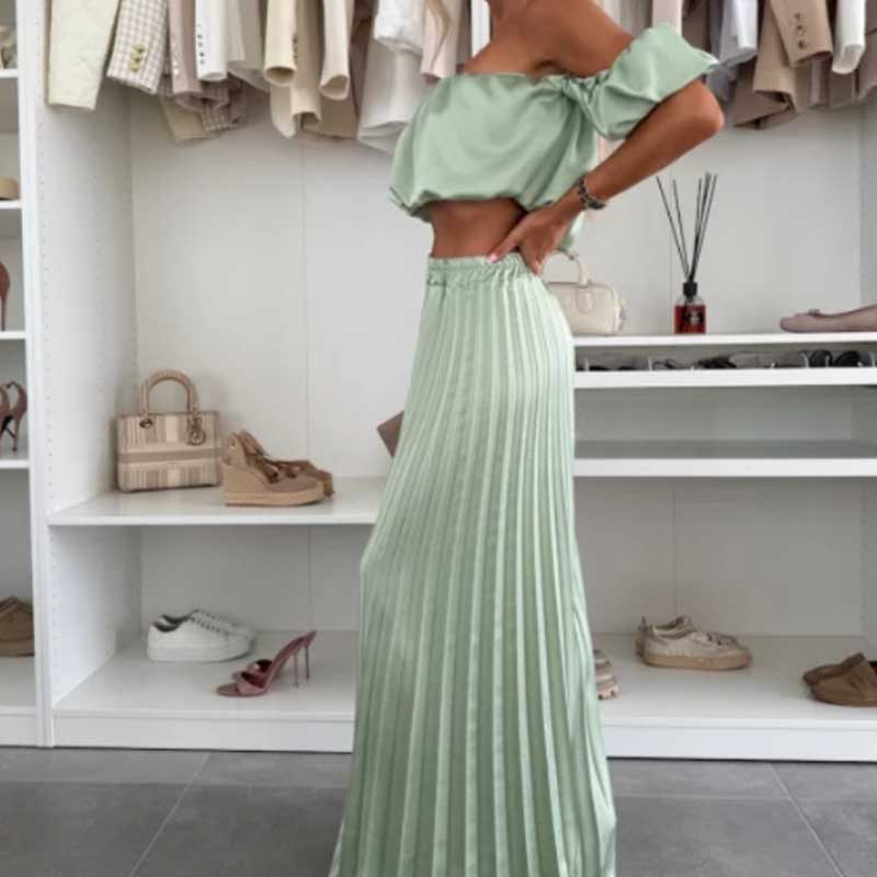 💖LAST DAY SALE 60% OFF💖Women’s Sexy Solid Color Top Wide Leg Pants Two Pieces Set