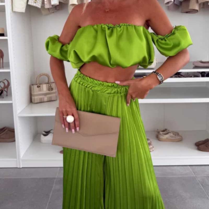 💖LAST DAY SALE 60% OFF💖Women’s Sexy Solid Color Top Wide Leg Pants Two Pieces Set