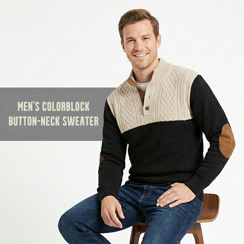 🔥Hot Sale Offers-Men's Colorblock Button-Neck Sweater