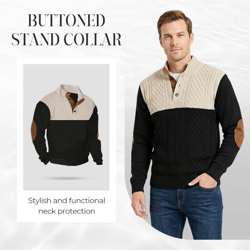🔥Hot Sale Offers-Men's Colorblock Button-Neck Sweater