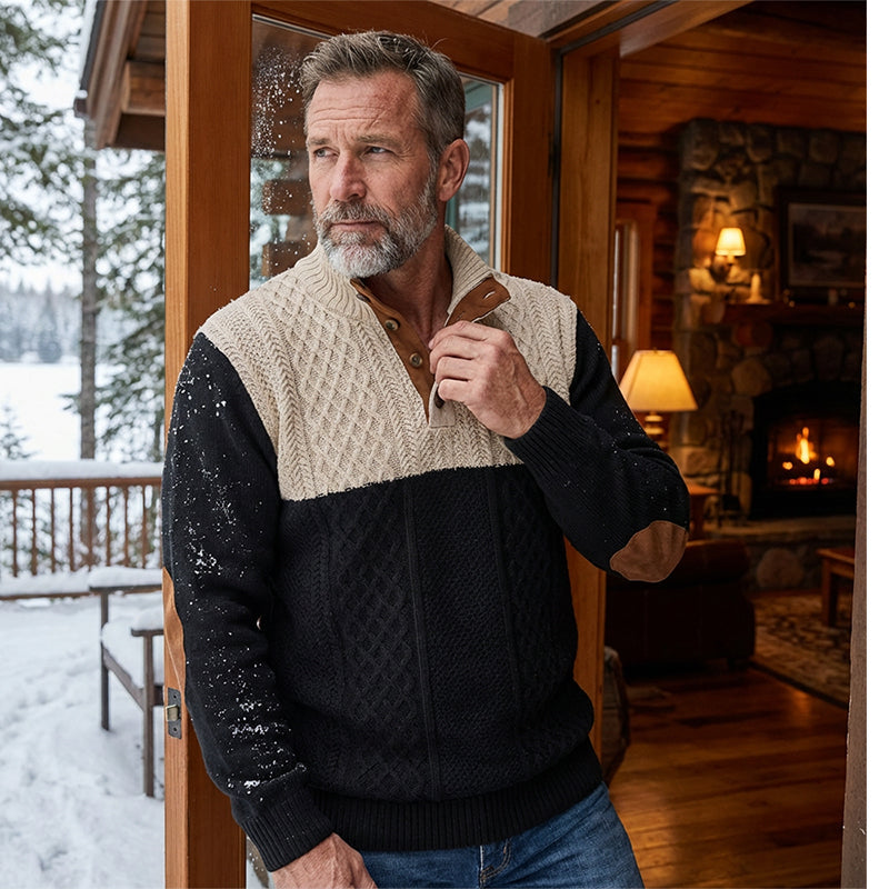 🔥Hot Sale Offers-Men's Colorblock Button-Neck Sweater