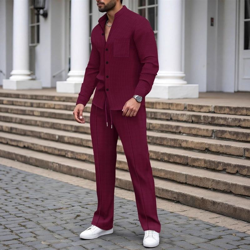 🔥Limited-time offer: 50% off-Men’s Casual Waffle Shirt Pants 2-Piece Set