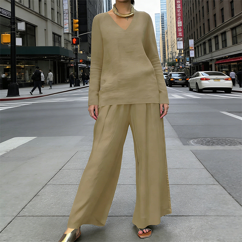 ✨ NEW! Women's V-Neck Lounge Set with Wide-Leg Pants