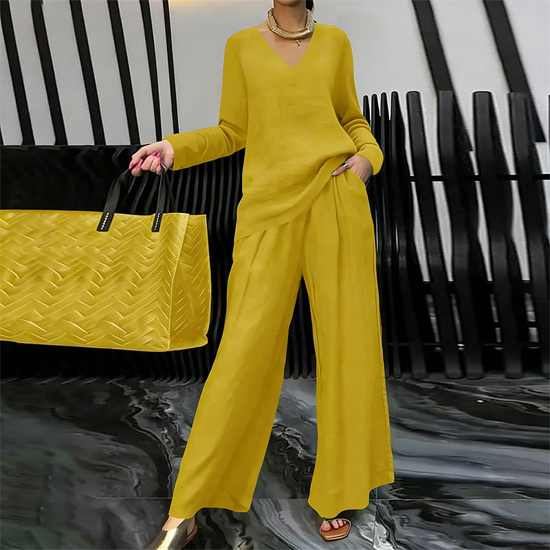 ✨ NEW! Women's V-Neck Lounge Set with Wide-Leg Pants