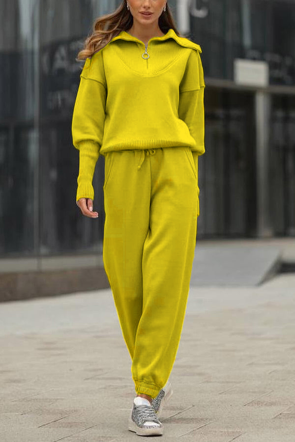 NEW🔥 2026 Women's Cotton Two-Piece Oversized Half-Zip Lapel Sweatshirt  Sweatpants Casual Suit