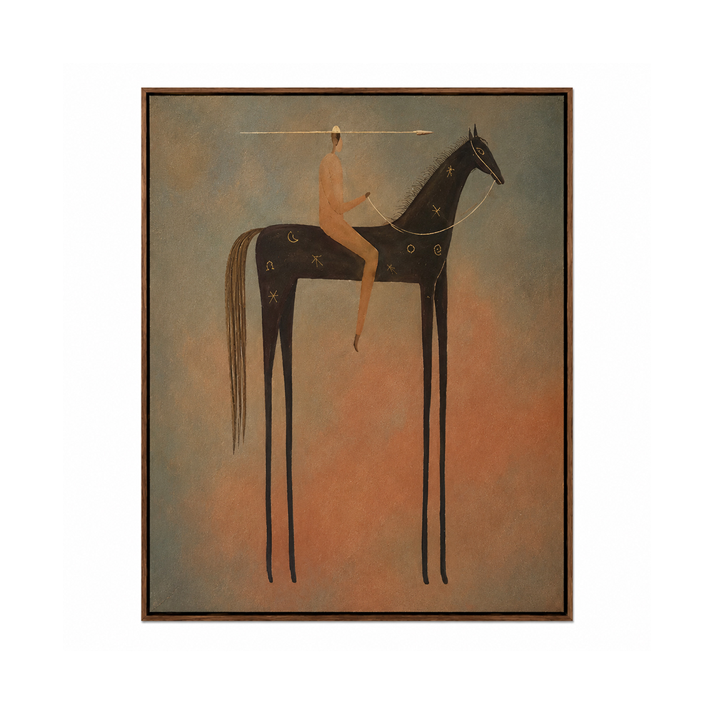 Vintage Americana Art – Celestial Starry Horse Rider Textured Handmade Oil Painting Wall Art