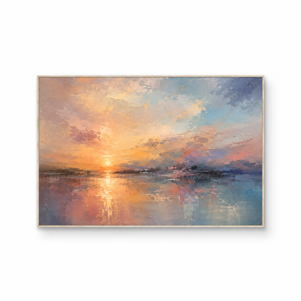 Abstract Wall Art – Sunset Lakescape Textured Handmade Oil Painting Wall Art