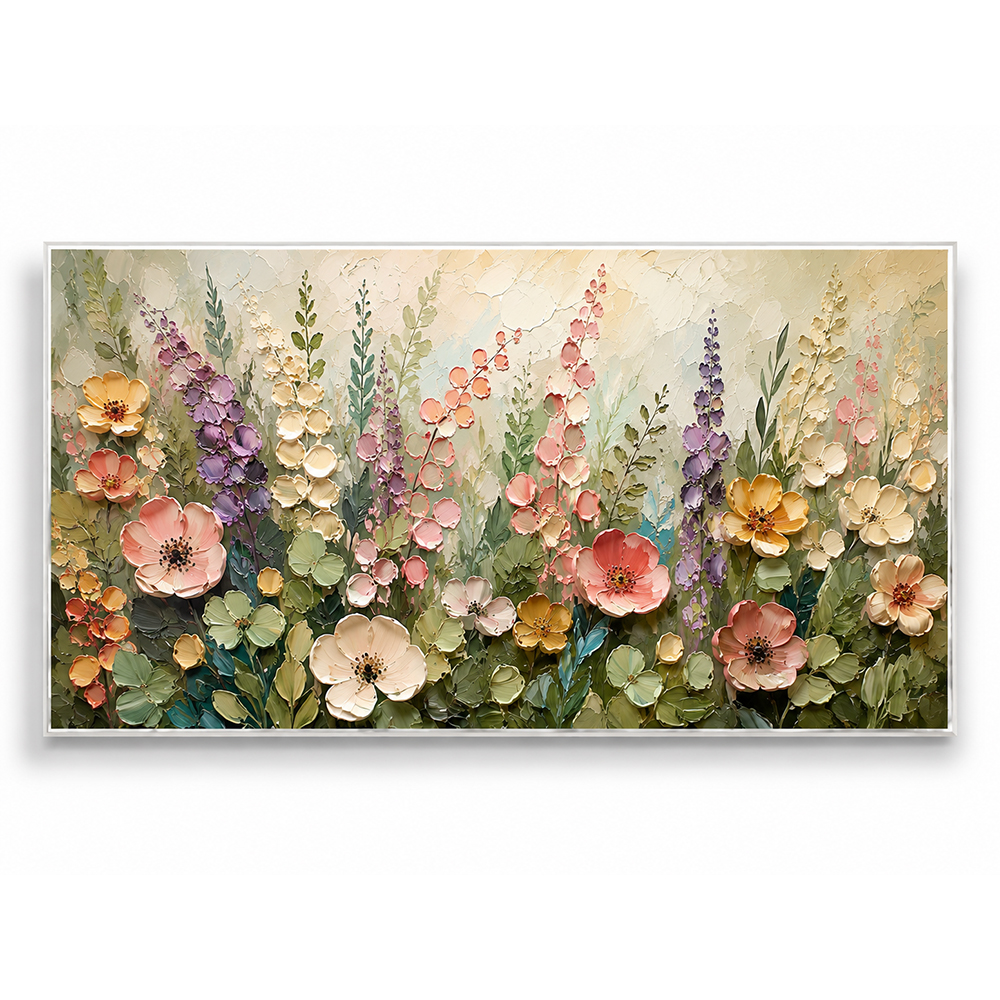 Texture Painting Art – Pastel Wildflower Textured Handmade Oil Painting Wall Art