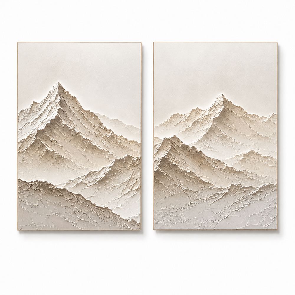 Minimalist Painting Art – Textured Mountain Diptych