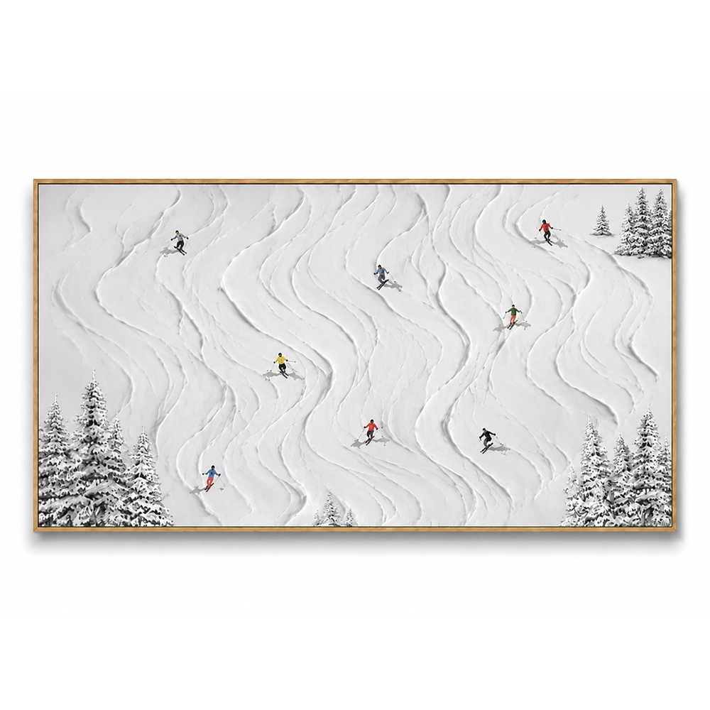 Texture Painting Art – Skiers On Snowy Slopes