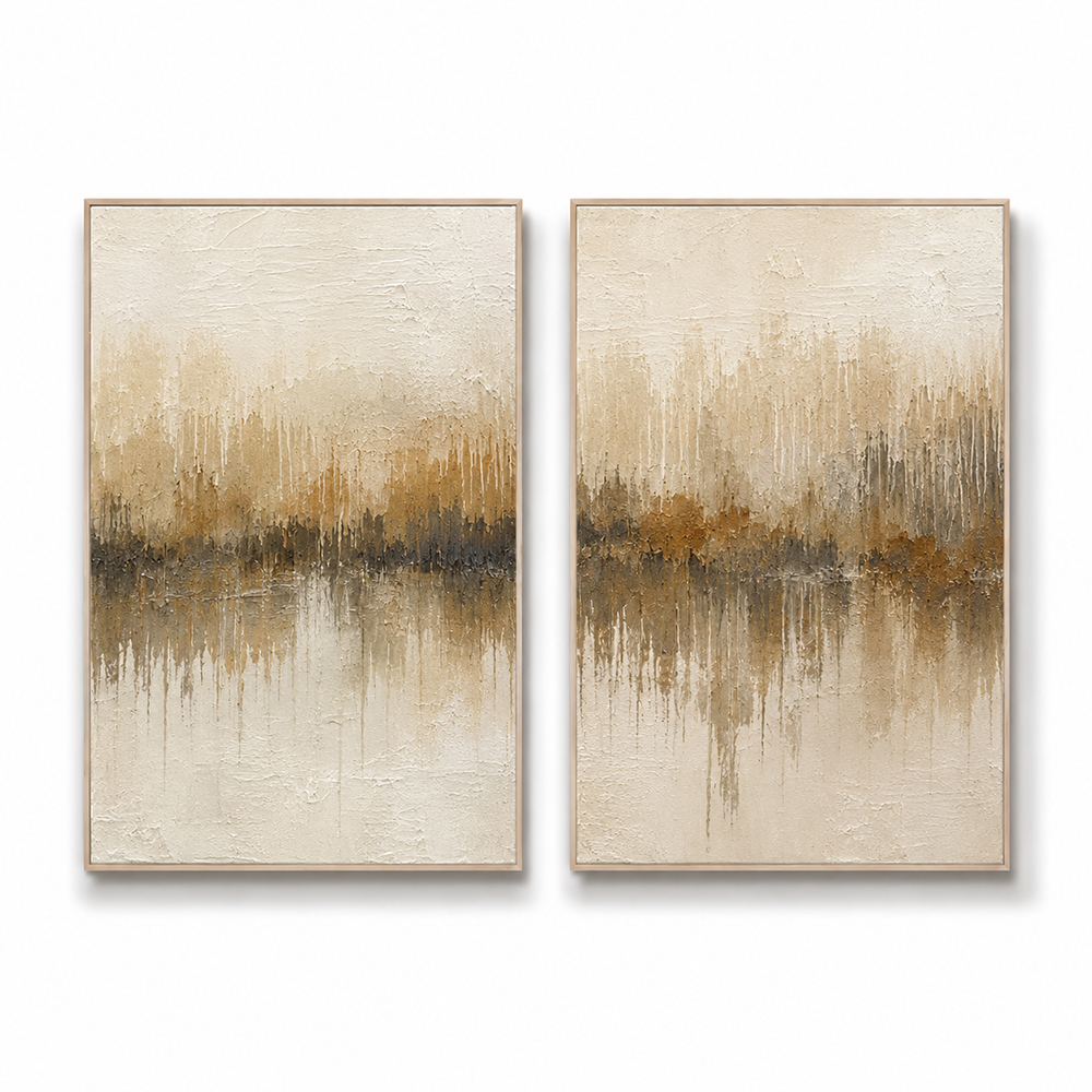 Abstract Wall Art – Neutral Forest Reflection Diptych