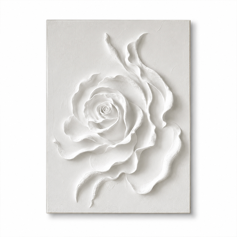 Minimalist Painting Art – Textured White Rose Relief