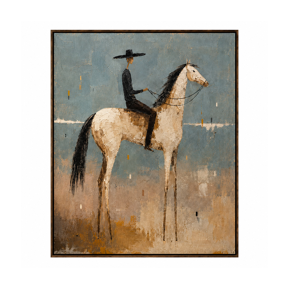 Vintage Americana Art – Textured Surreal Equestrian Handmade Oil Painting Wall Art
