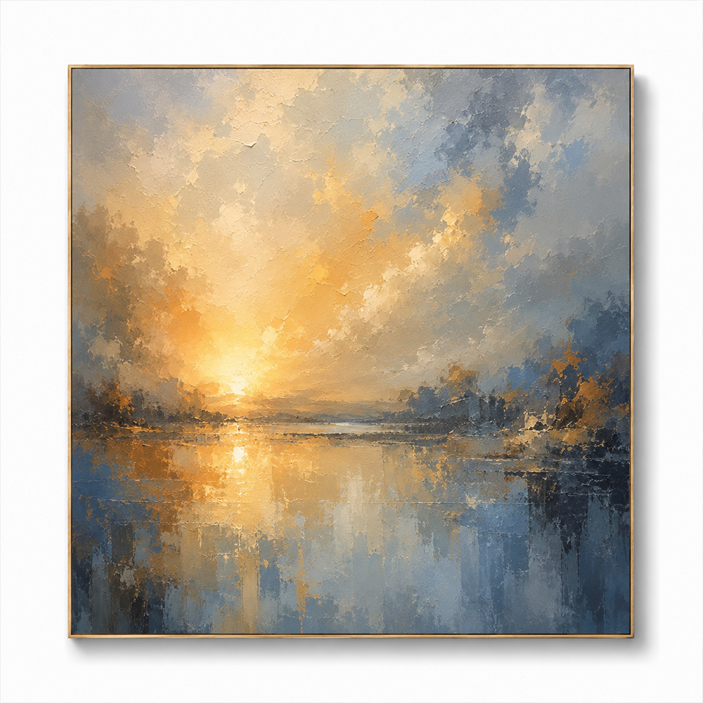 [Copy]Abstract Wall Art – Neutral Lakescape Textured Handmade Oil Painting Wall Art