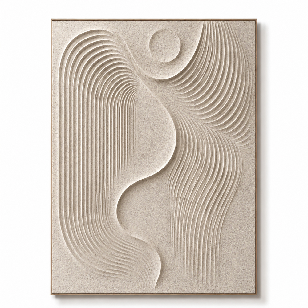 Texture Painting Art – Beige Curved Line Abstract