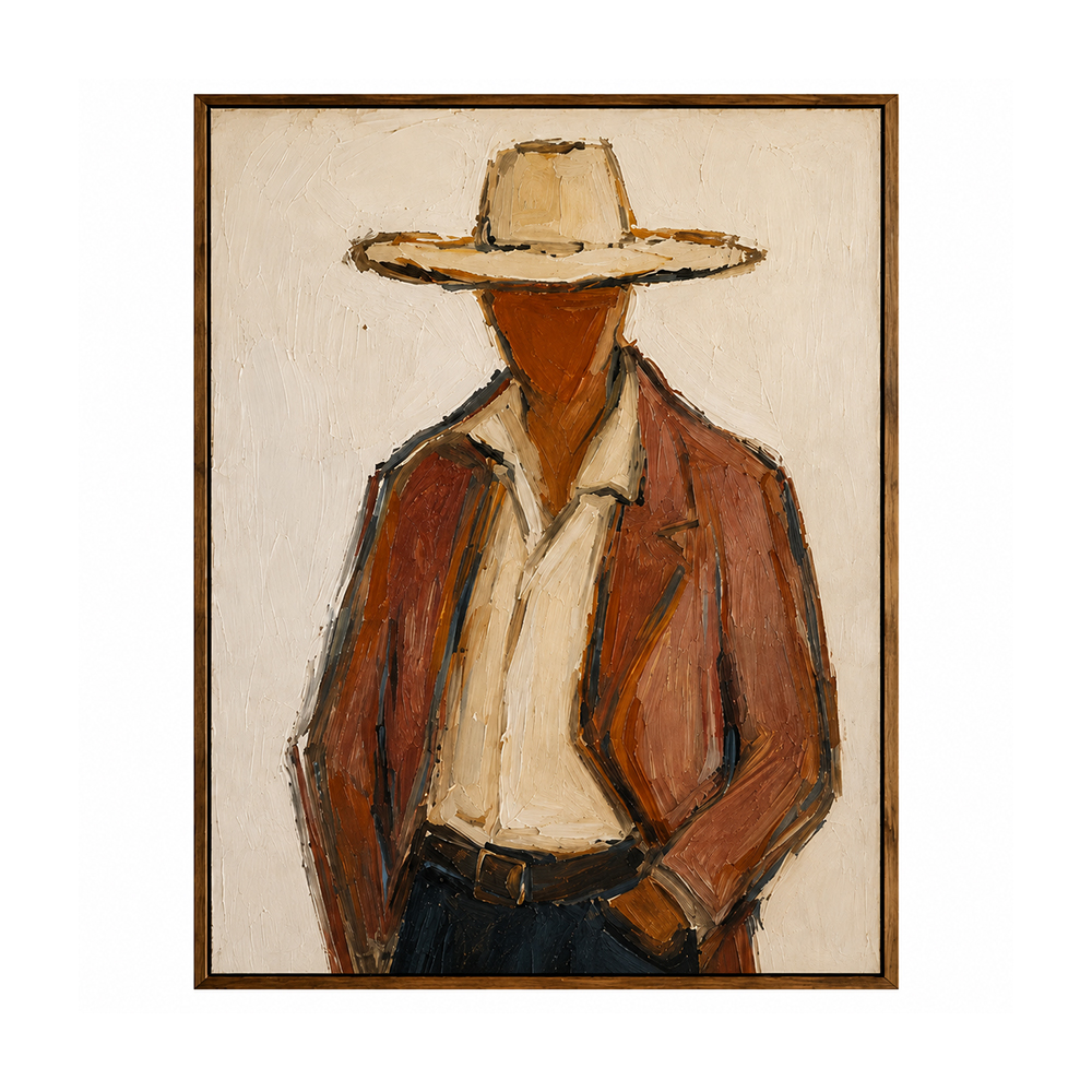Vintage Americana Art – Textured Rustic Western Minimalist Handmade Oil Painting Wall Art