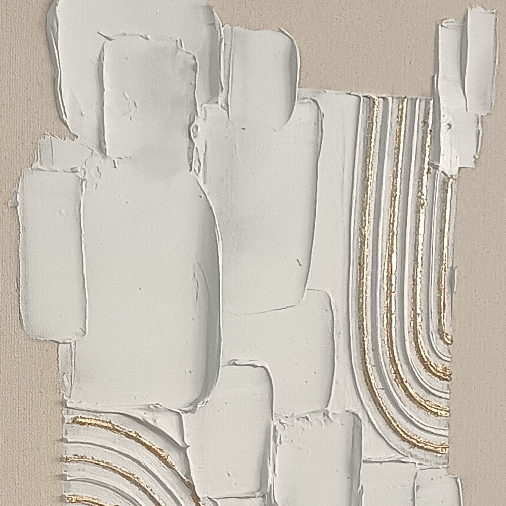 Original handmade texture art, crafted with plaster and golden lines, adding unique depth and serene modern Wabi-Sabi charm.