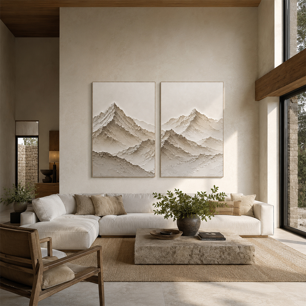 Minimalist Painting Art – Textured Mountain Diptych