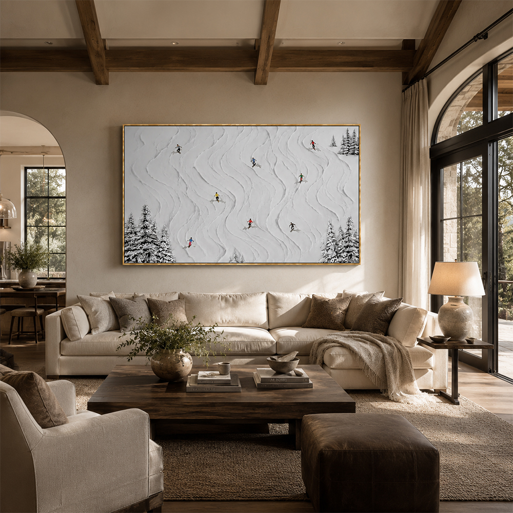 Texture Painting Art – Skiers On Snowy Slopes
