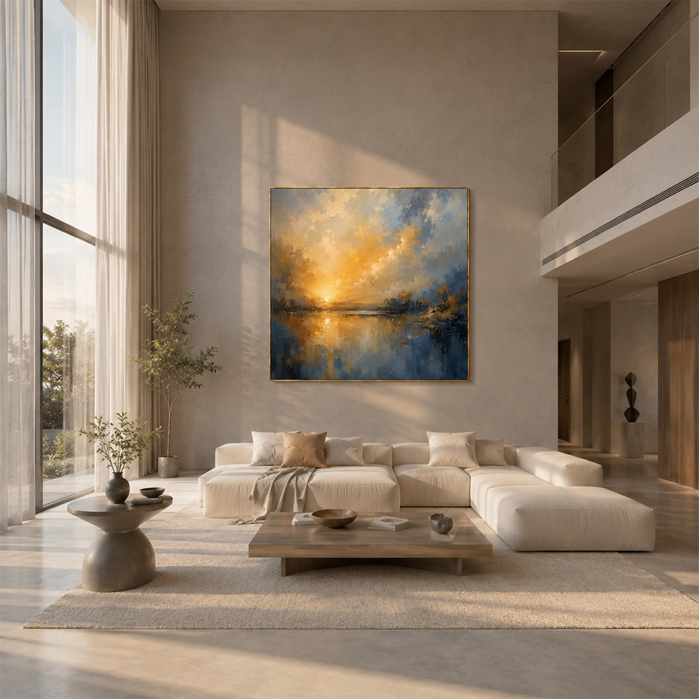 [Copy]Abstract Wall Art – Neutral Lakescape Textured Handmade Oil Painting Wall Art