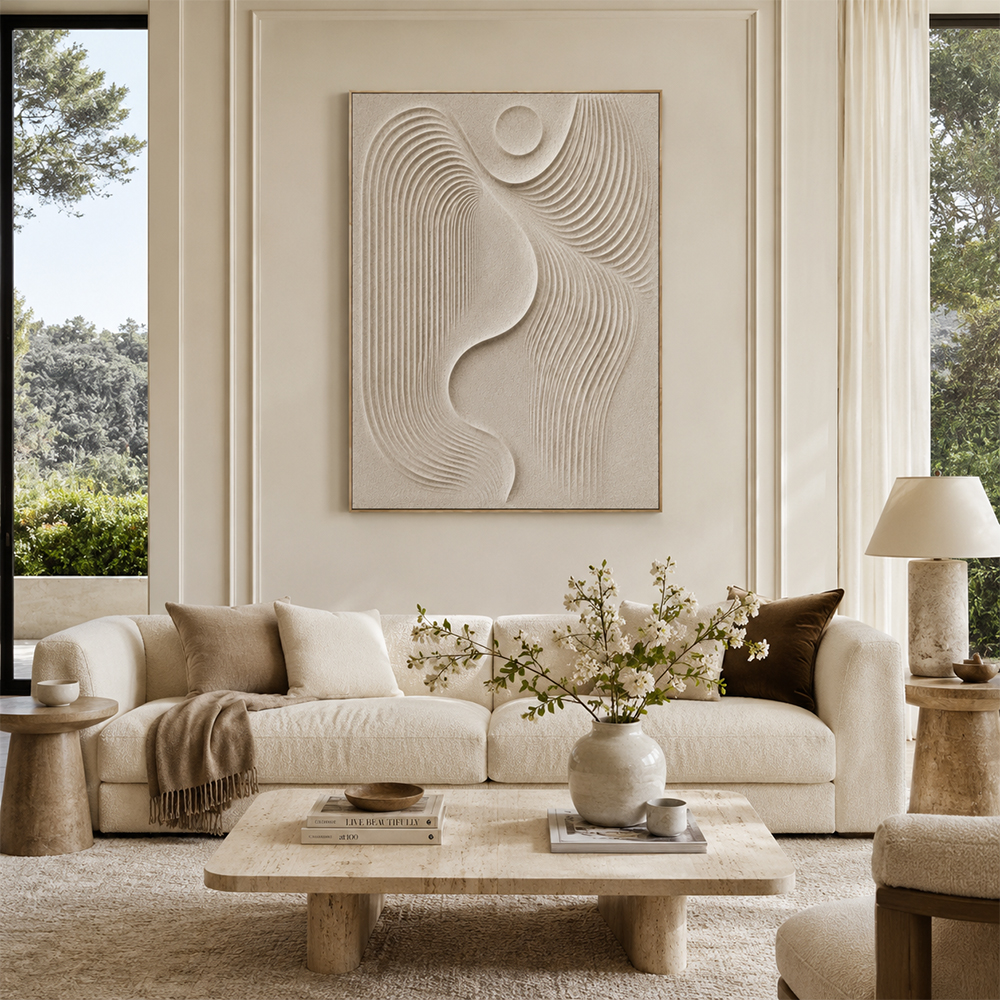 Texture Painting Art – Beige Curved Line Abstract