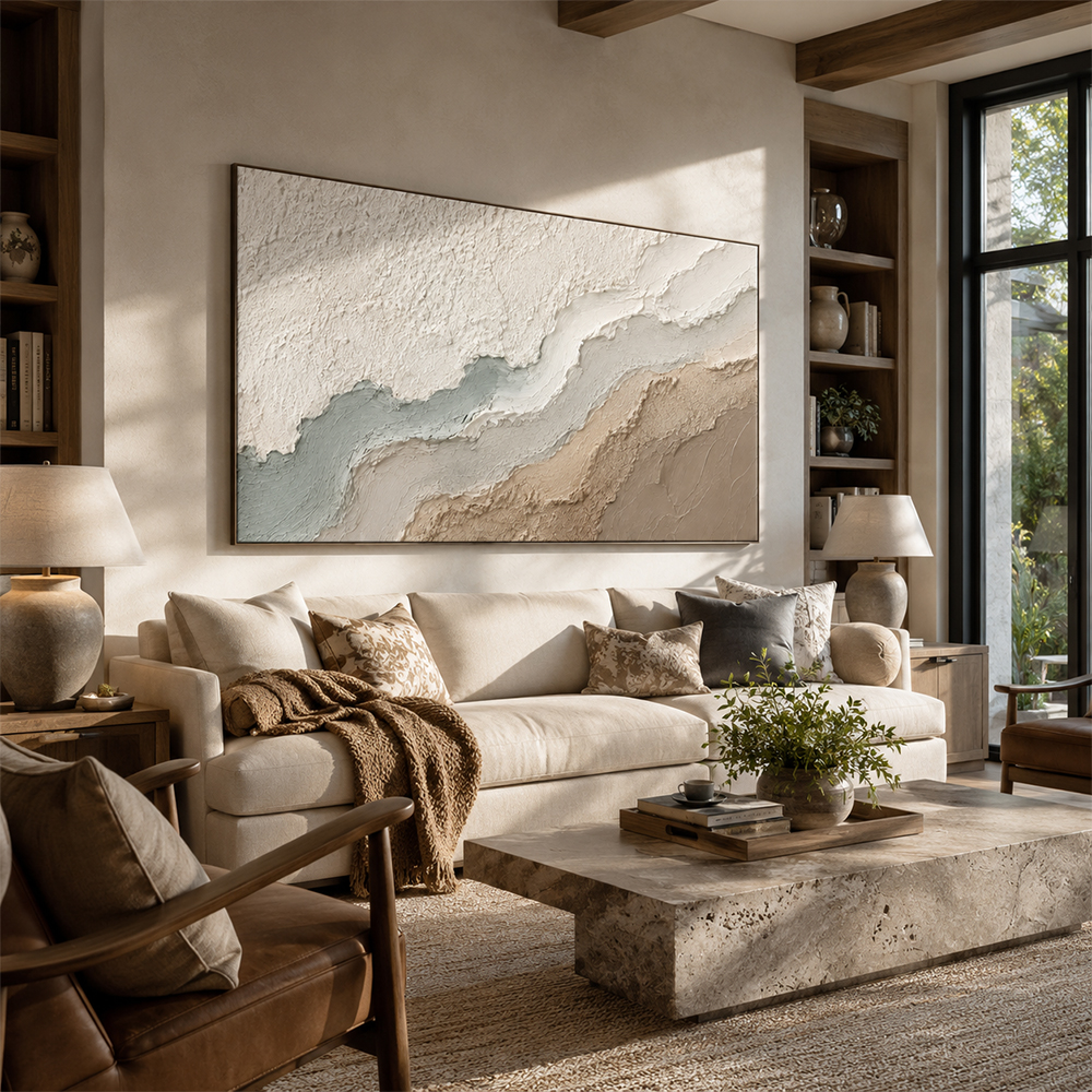 Texture Painting Art – Neutral Layered Wave Abstract