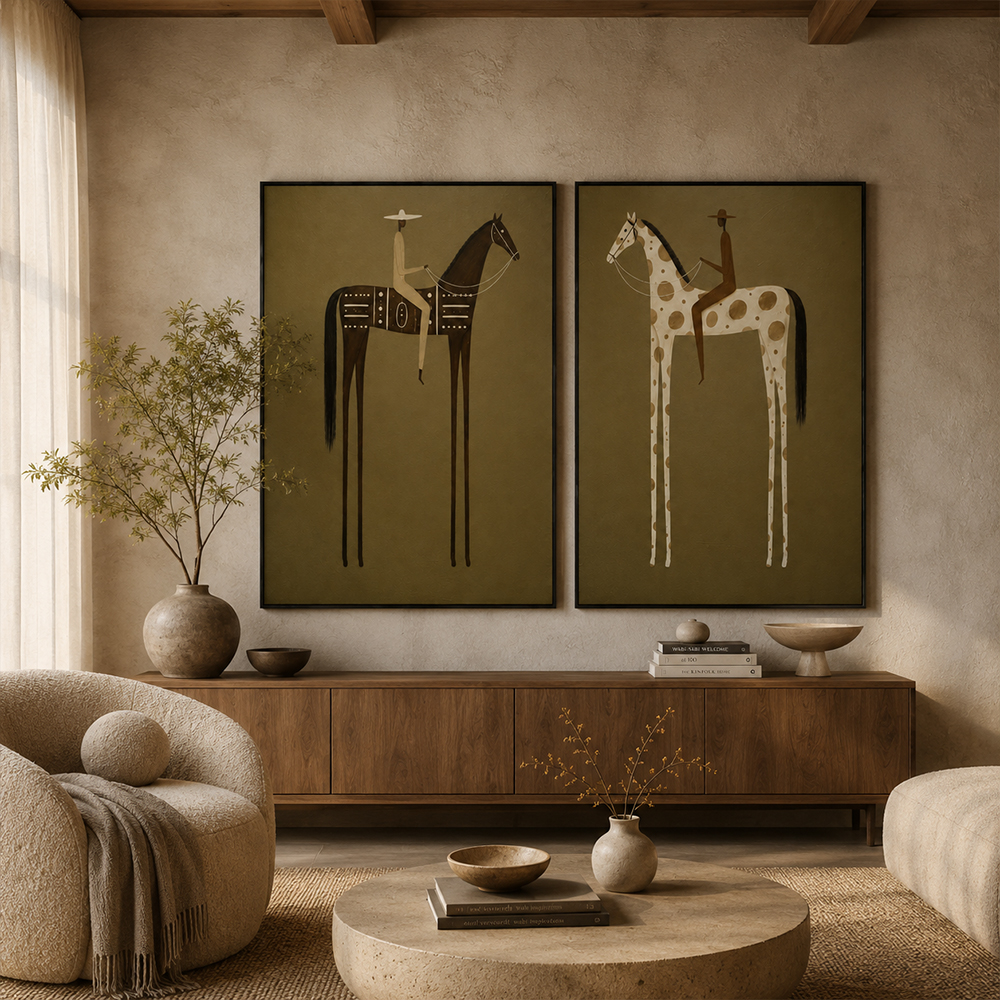 Vintage Americana Art – Earthy Minimalist Abstract Figure Handmade Textured Oil Painting Wall Art