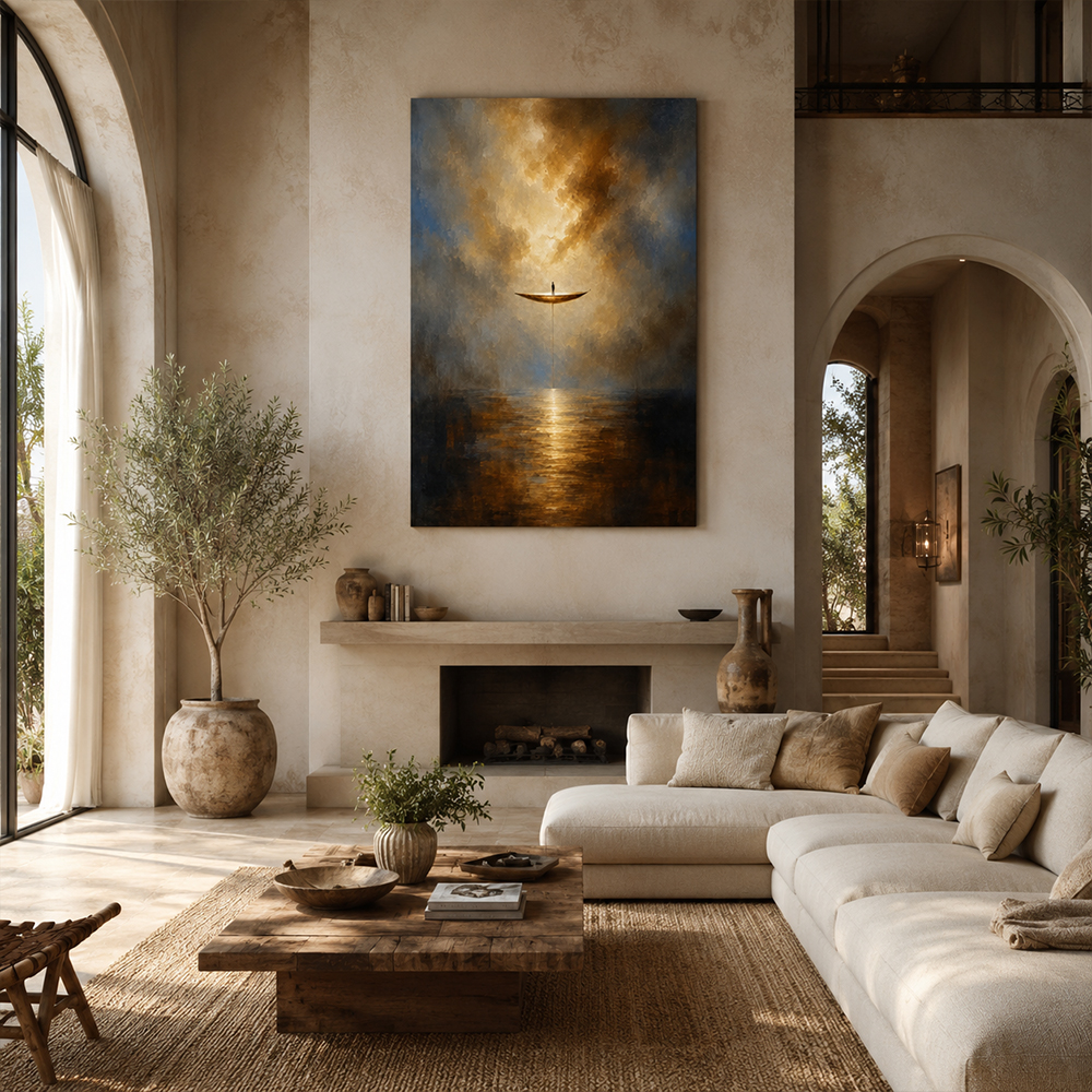 Abstract Wall Art – Floating Boat Seascape Painting