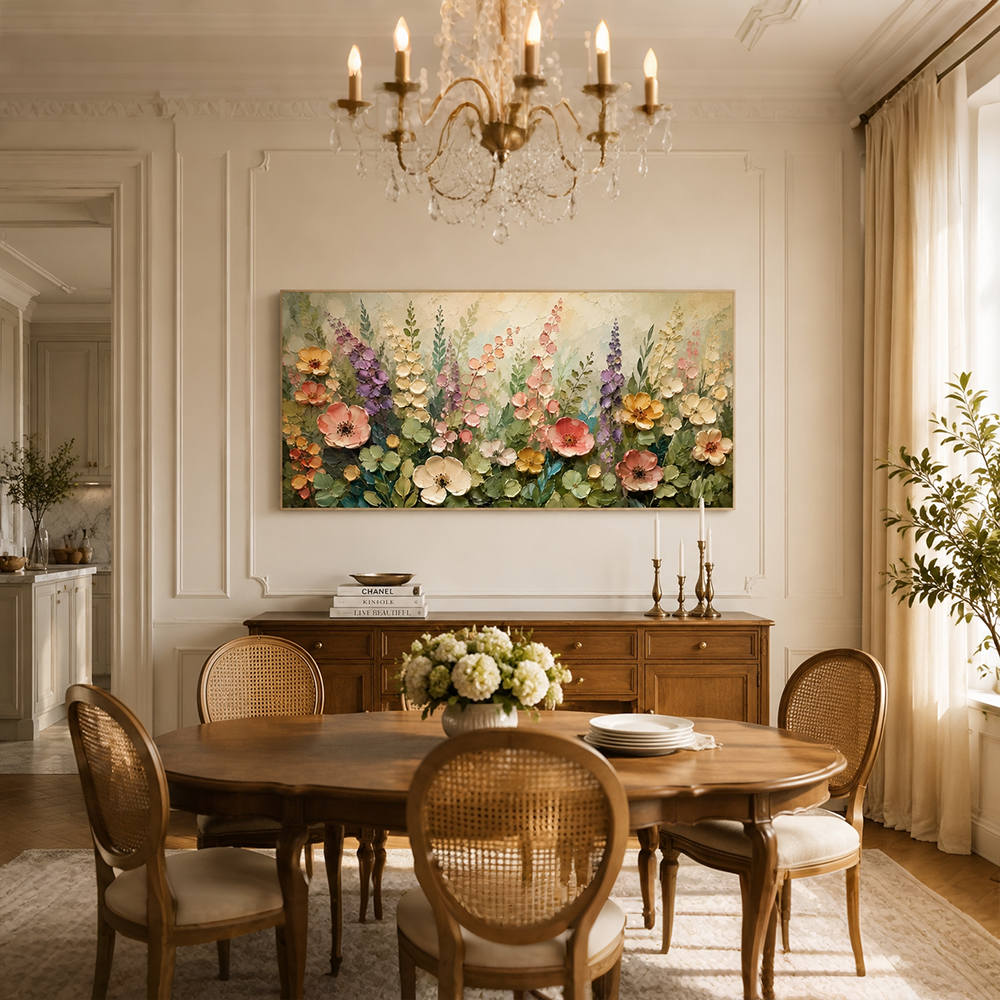 Texture Painting Art – Pastel Wildflower Textured Handmade Oil Painting Wall Art