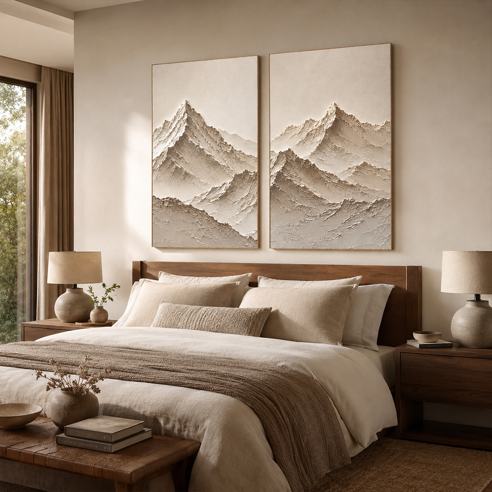 Minimalist Painting Art – Textured Mountain Diptych