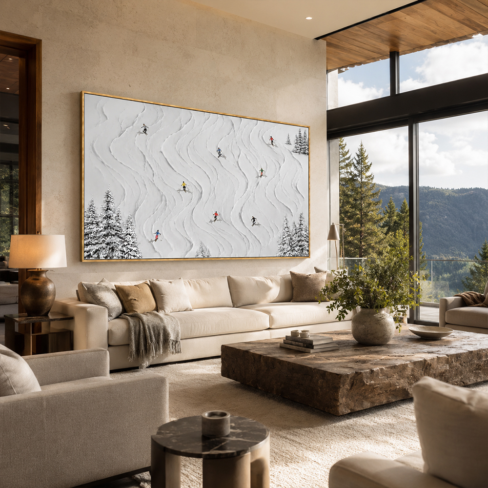 Texture Painting Art – Skiers On Snowy Slopes