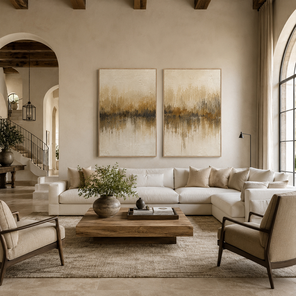 Abstract Wall Art – Neutral Forest Reflection Diptych