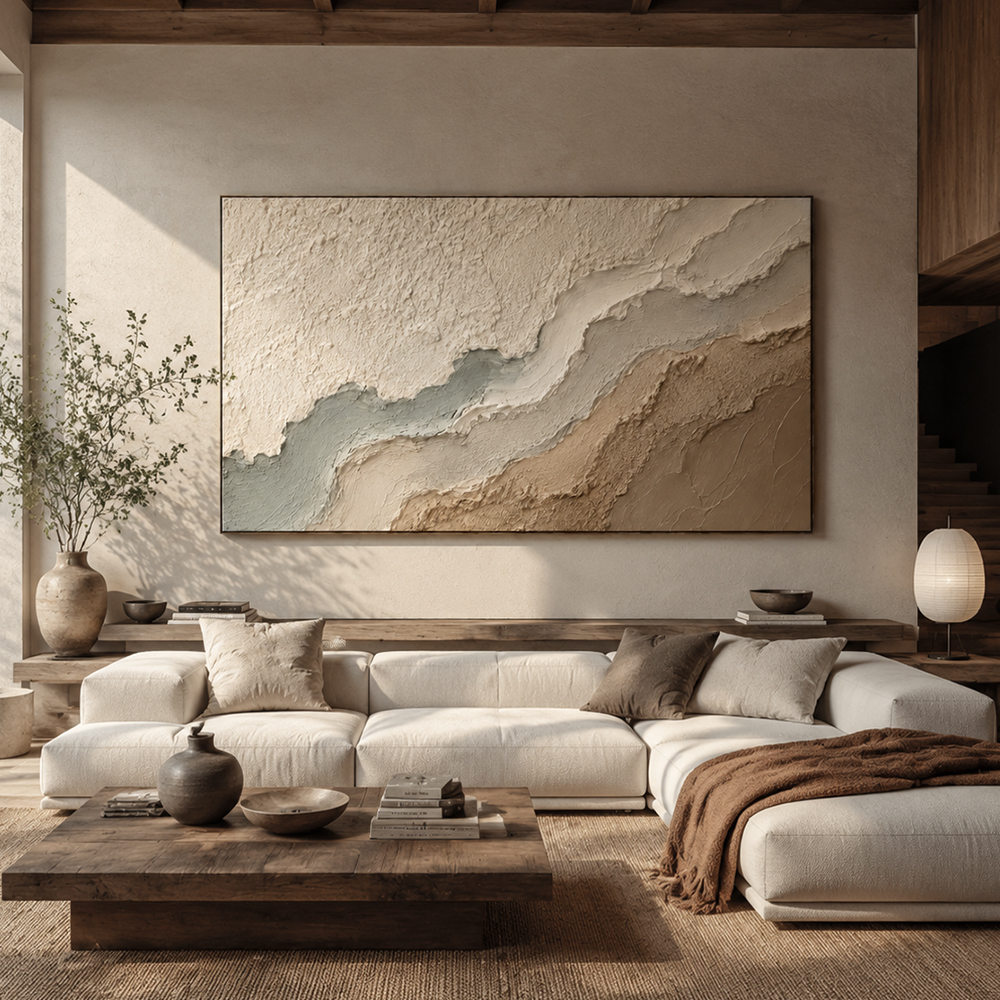 Texture Painting Art – Neutral Layered Wave Abstract