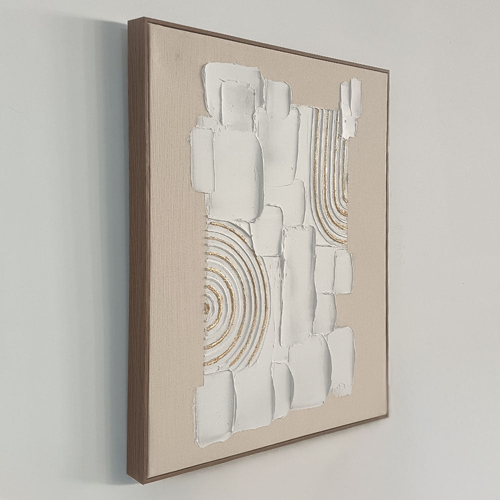 Original handmade texture art, crafted with plaster and golden lines, adding unique depth and serene modern Wabi-Sabi charm.