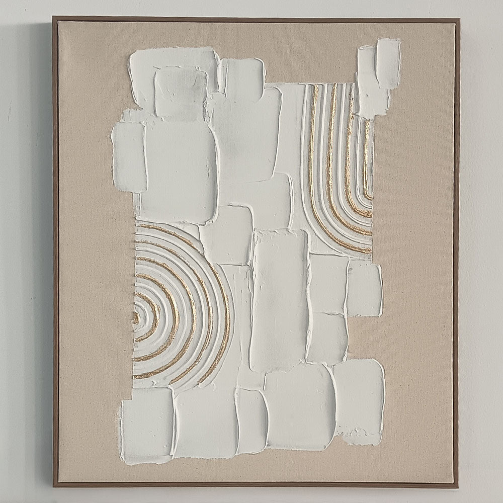Original handmade texture art, crafted with plaster and golden lines, adding unique depth and serene modern Wabi-Sabi charm.