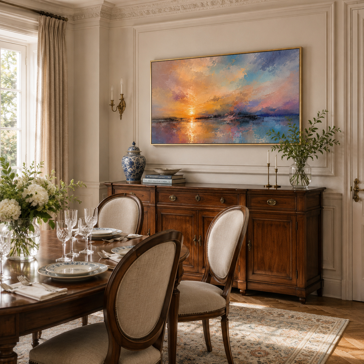 Abstract Wall Art – Sunset Lakescape Textured Handmade Oil Painting Wall Art