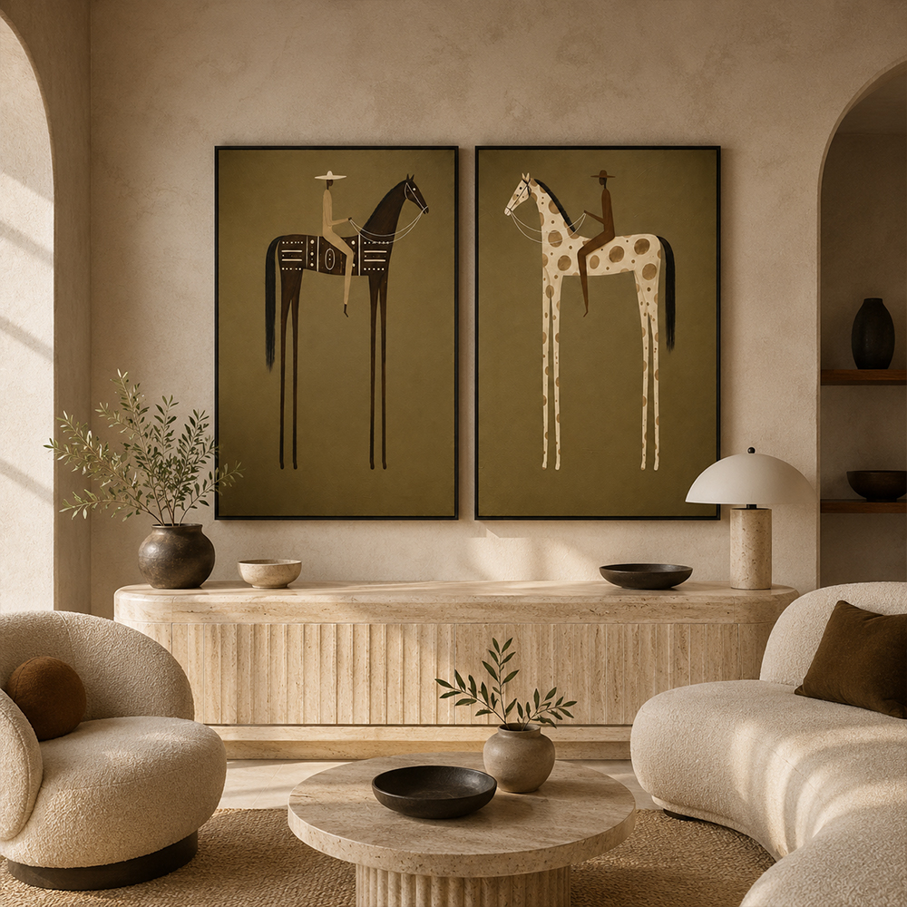 Vintage Americana Art – Earthy Minimalist Abstract Figure Handmade Textured Oil Painting Wall Art